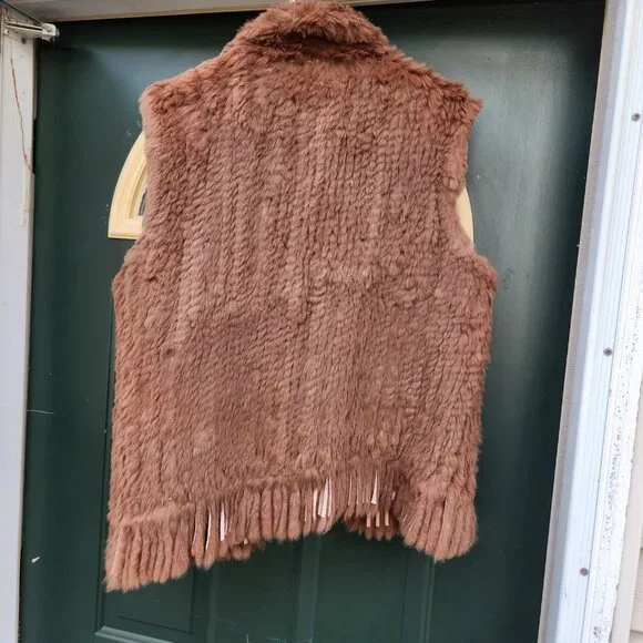 Lavee Brown Knitted Rabbit Fur Vest with Satin lining Large - Picture 8 of 11